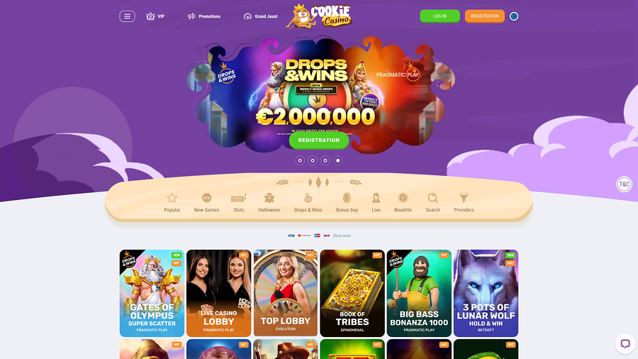 Cookie Casino Homepage Desktop