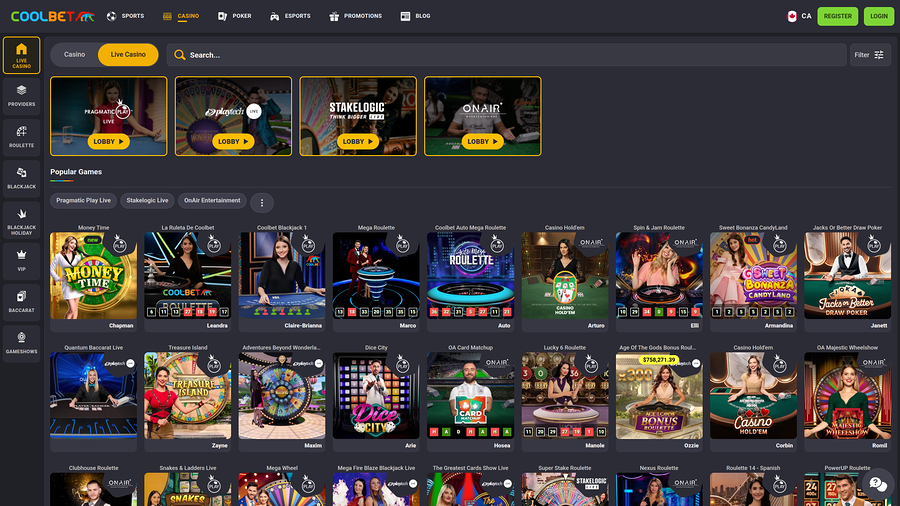 Coolbet Live Dealer Desktop