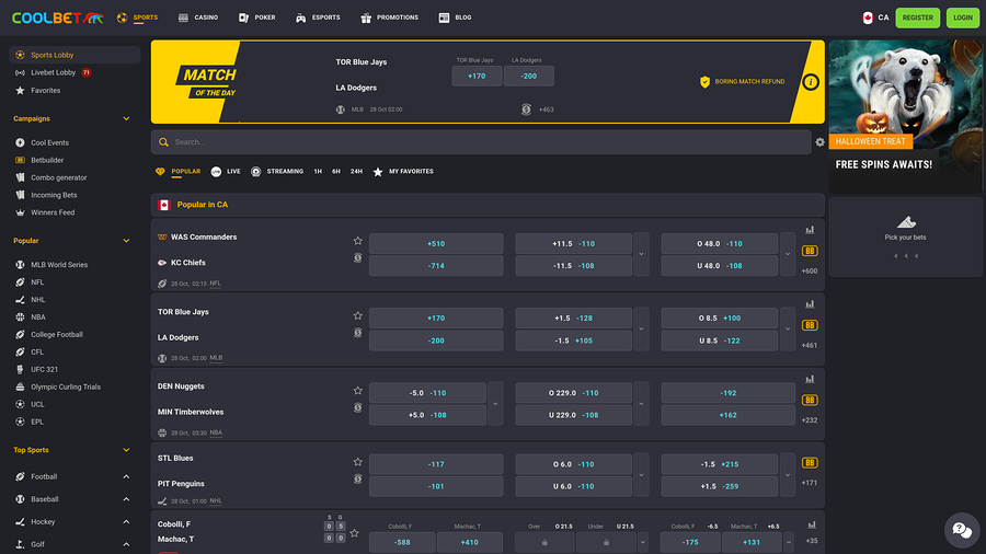 Coolbet Live Sports Desktop