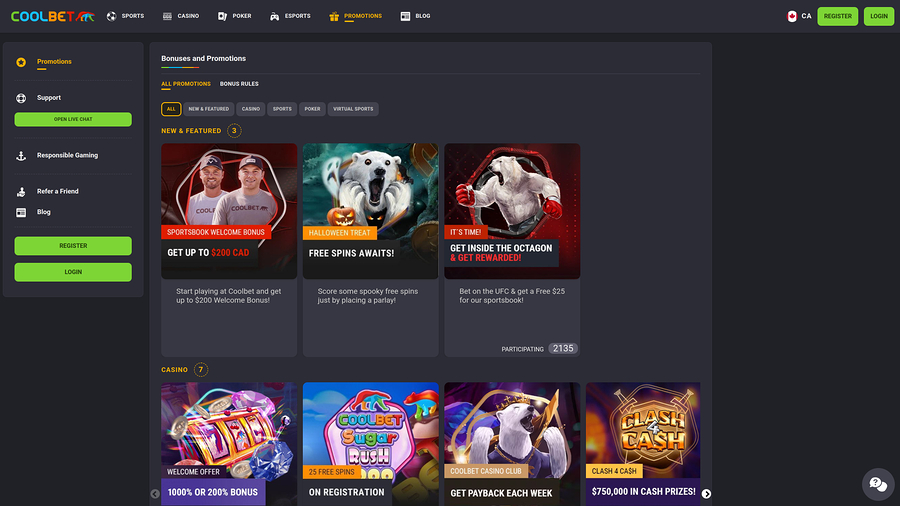 Coolbet Promotions Desktop