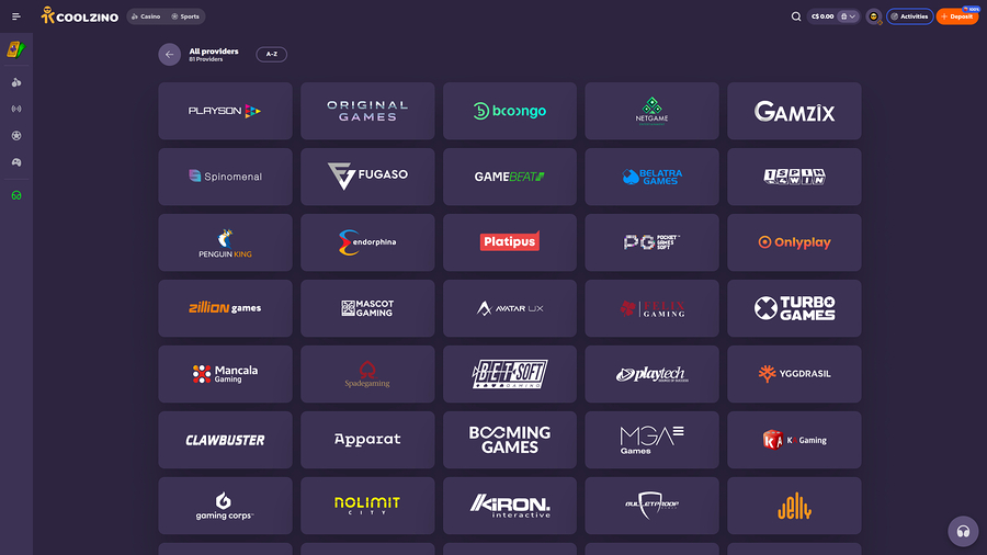 Desarrolladores de juegos de escritorio para Coolzino Casino