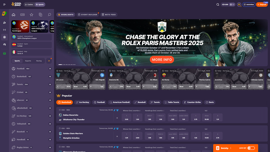 Deportes en vivo para escritorio en Coolzino Casino