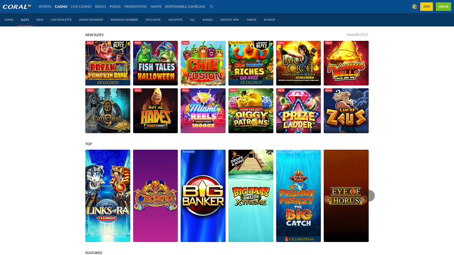 Coral Casino Games Desktop