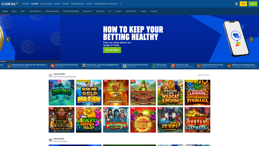Coral Casino Homepage Desktop