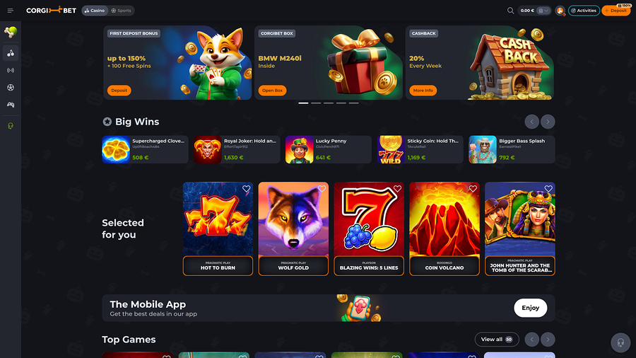 Corgibet Casino Homepage Desktop