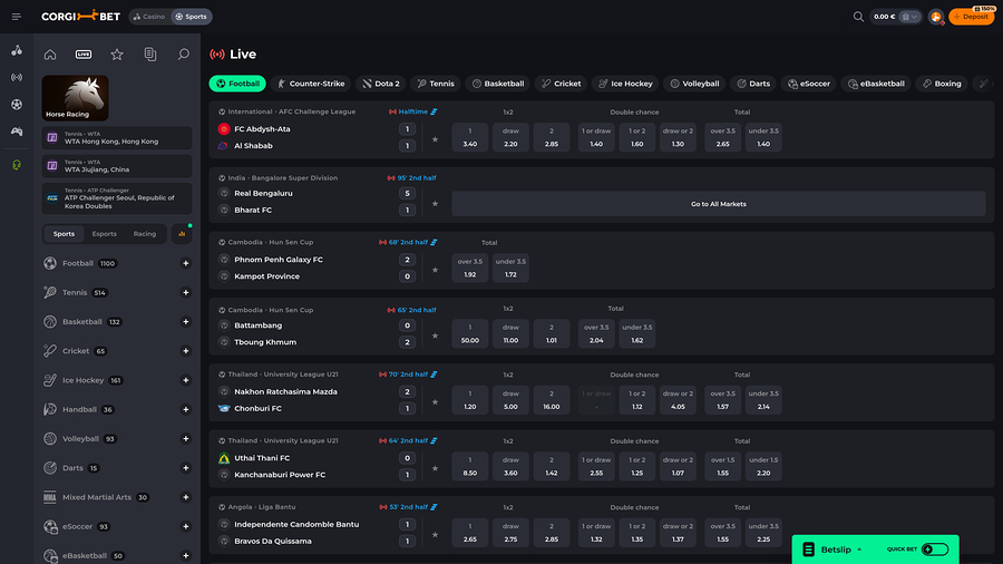 Corgibet Casino Live Sports Desktop