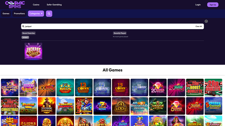 Cosmic Spins Casino Jackpot Desktop