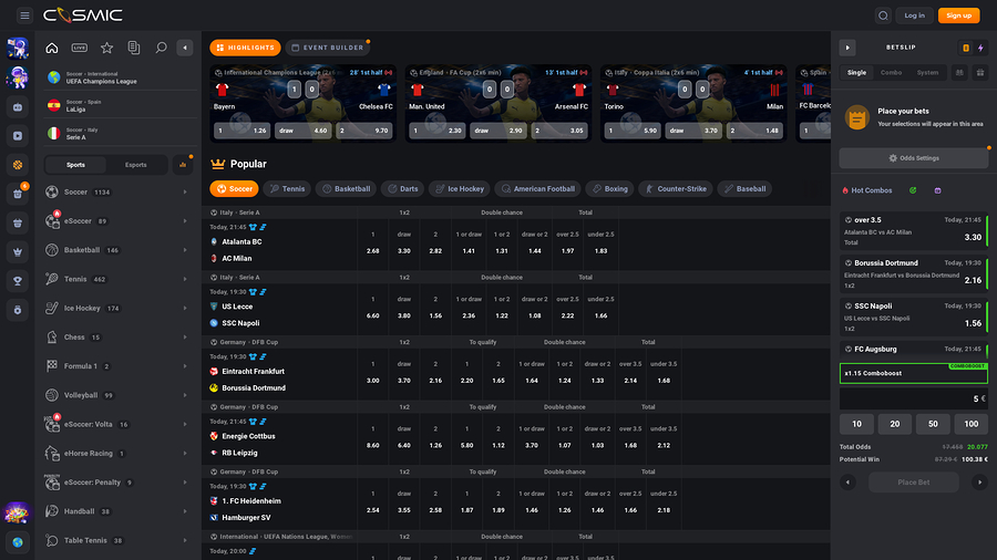 Cosmicslot Casino Live Sports Desktop