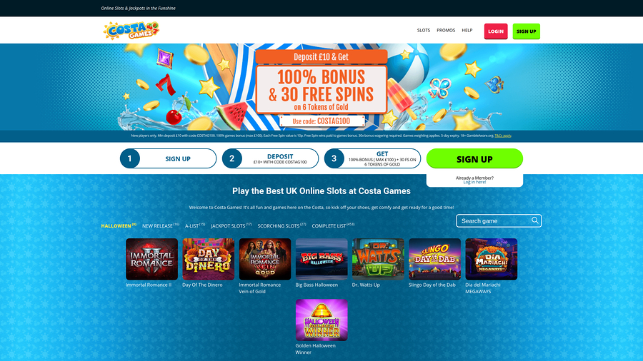 Costa Games Casino Homepage Desktop
