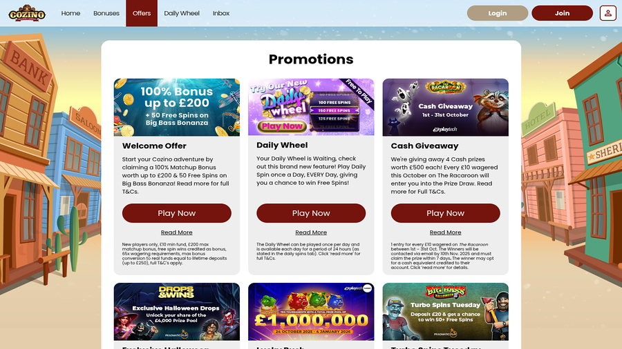 Cozino Casino Promotions Desktop