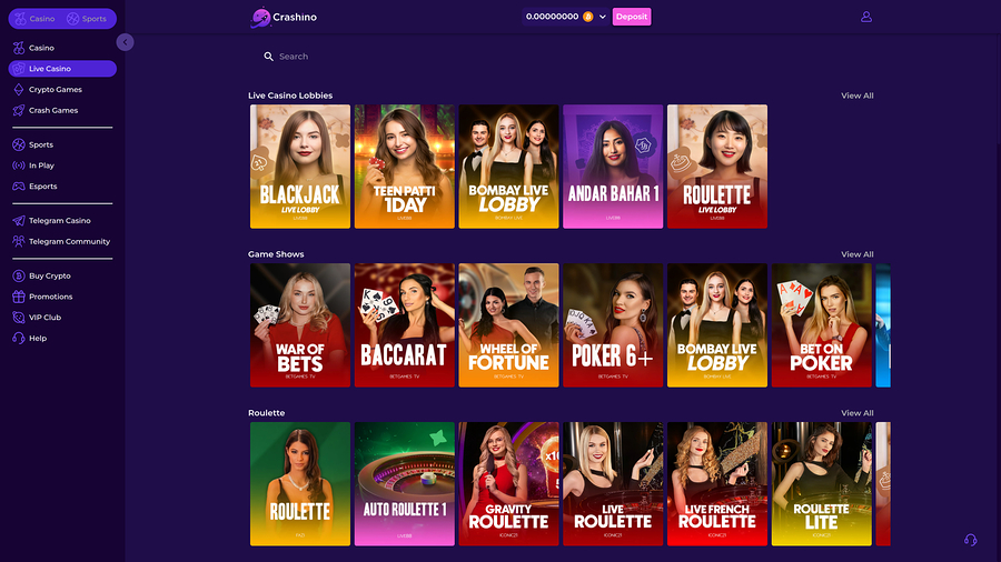 Crashino Live Dealer Desktop
