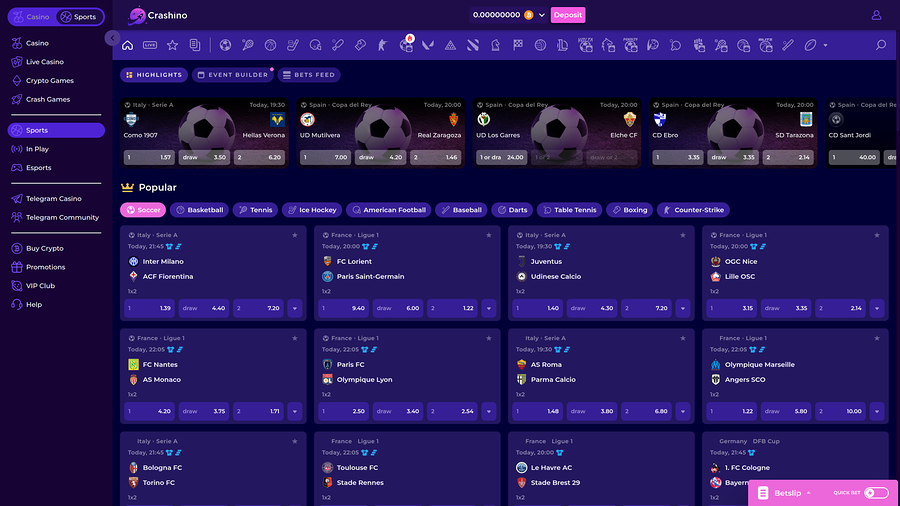 Crashino Live Sports Desktop