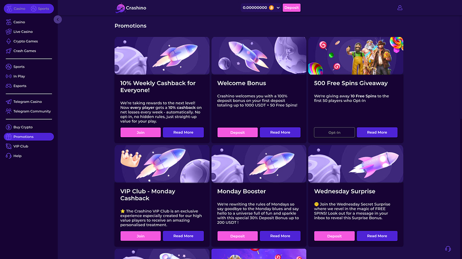 Crashino Promotions Desktop