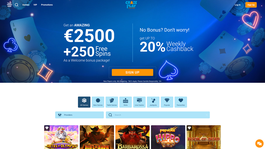 Craze Play Casino Homepage Desktop