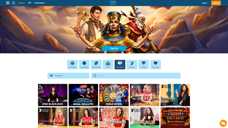 Craze Play Casino Live Dealer Desktop