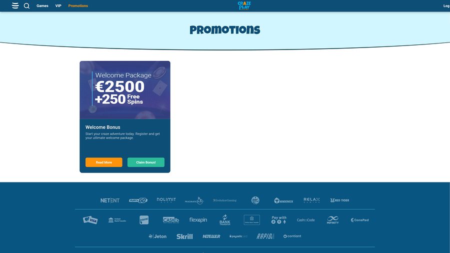 Craze Play Casino Promotions Desktop