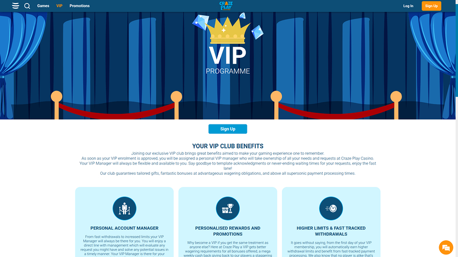Craze Play Casino Desktop VIP Program