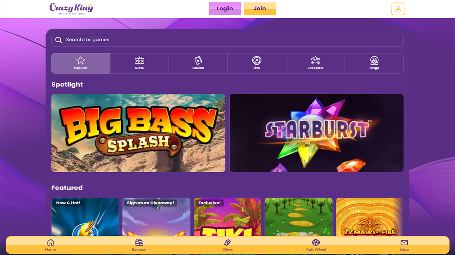 Crazy King Casino Desktop Games