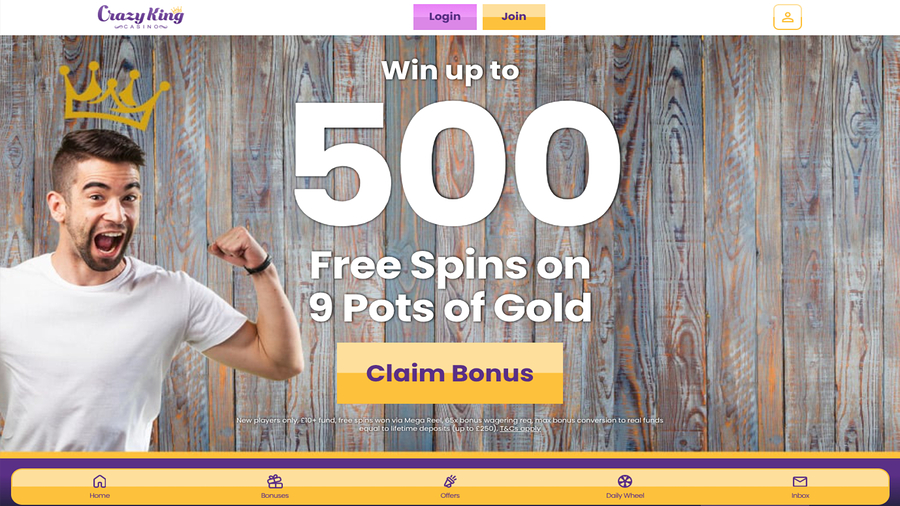 Crazy King Casino Desktop Homepage