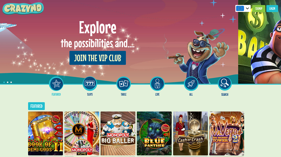 Crazyno Casino Homepage Desktop