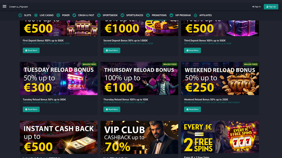 Cristal Poker Casino Promotions Desktop