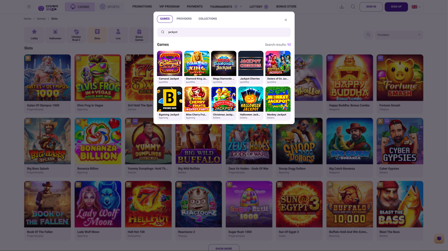 Crown Slots Casino Jackpot Desktop