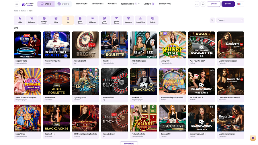 Crown Slots Casino Live Dealer Desktop