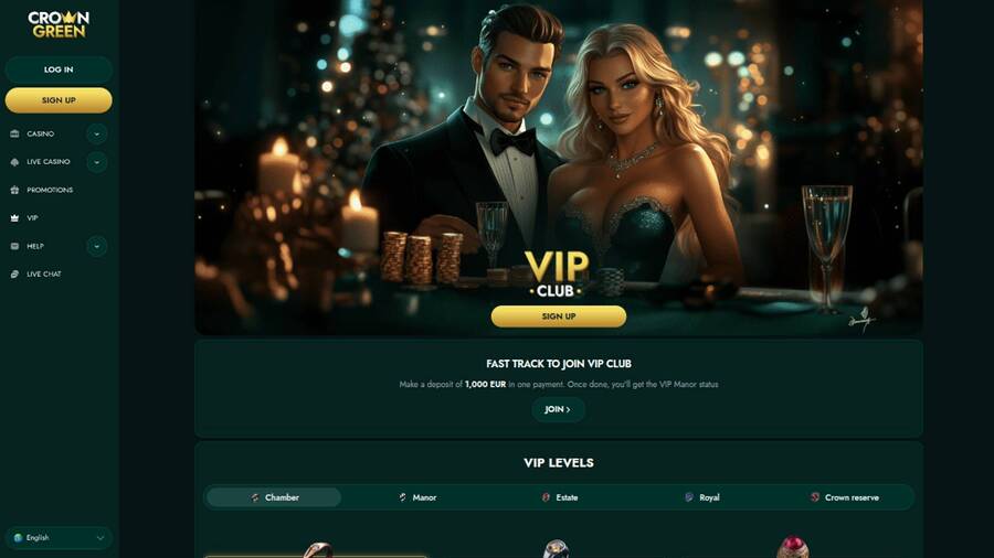 VIP page screenshot of CrownGreen Casino