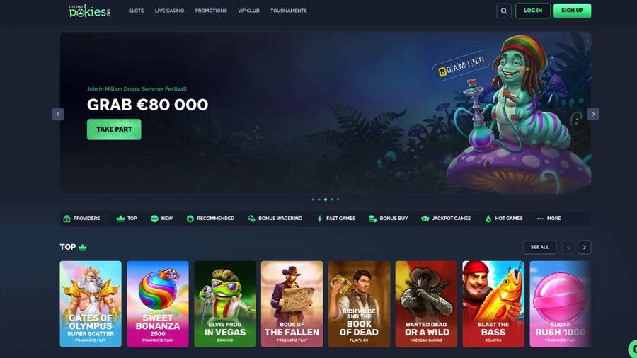 Homepage screenshot of CrownPokies Casino
