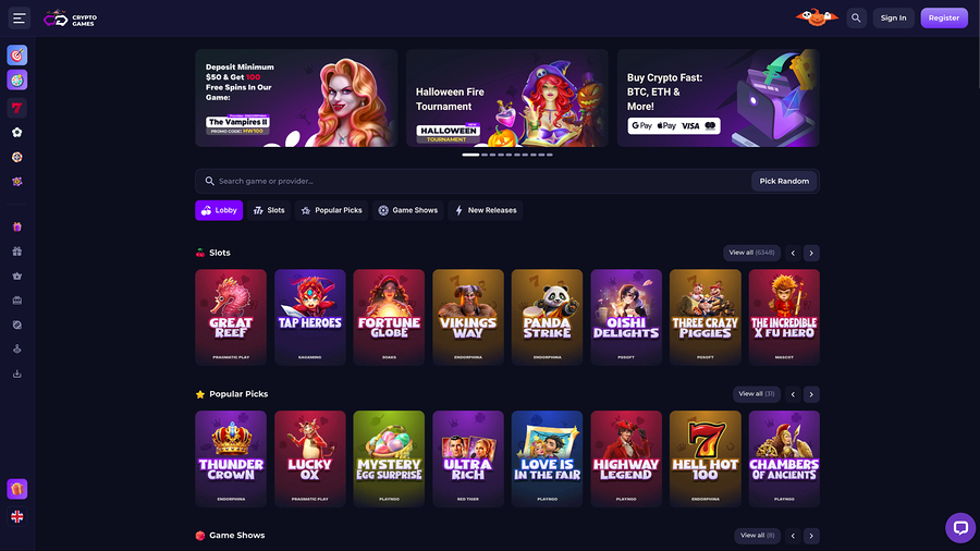 Crypto Games Homepage Desktop
