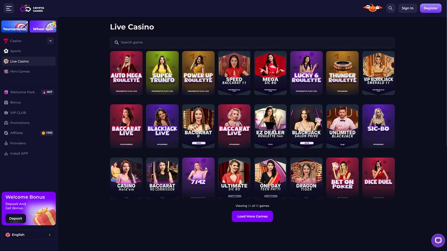 Crypto Games Live Dealer Desktop
