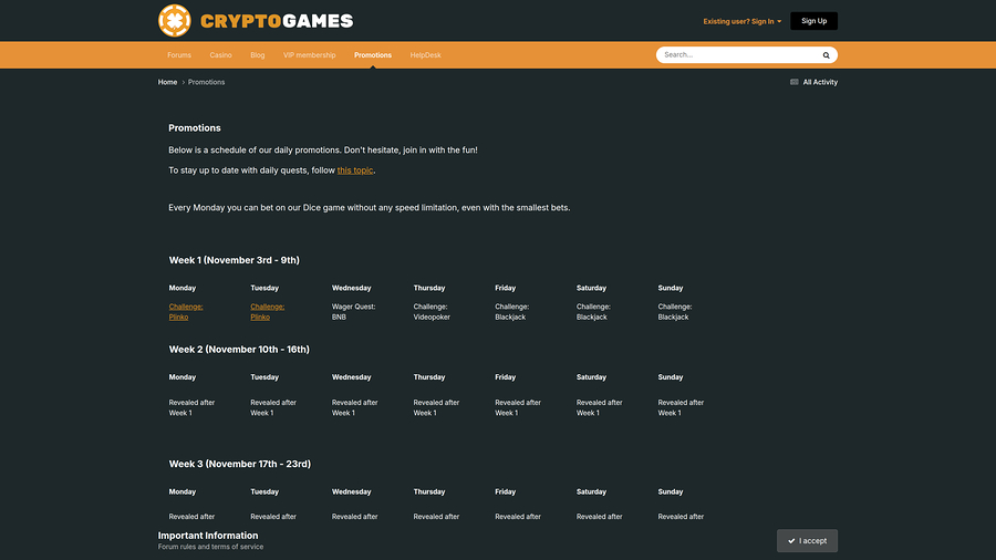 Cryptogames Casino Promotions Desktop