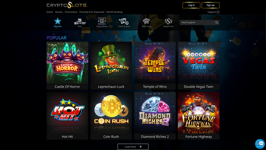 CryptoSlots Casino Games Desktop