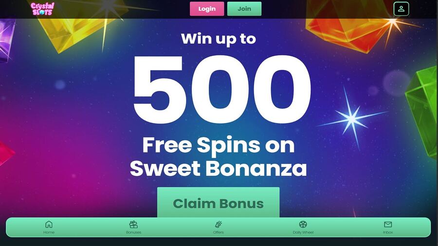 Crystal Slots Homepage Desktop