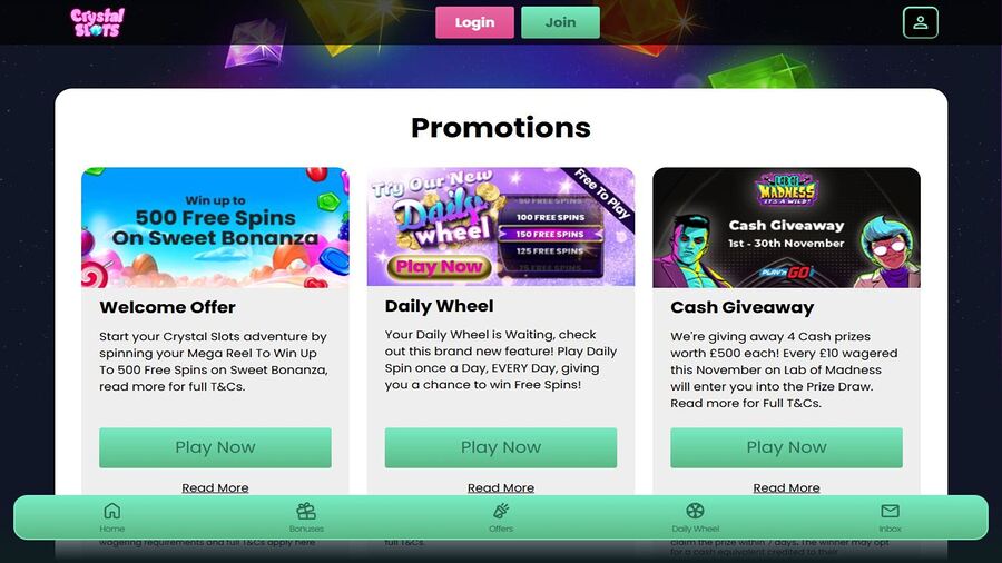 Crystal Slots Promotions Desktop