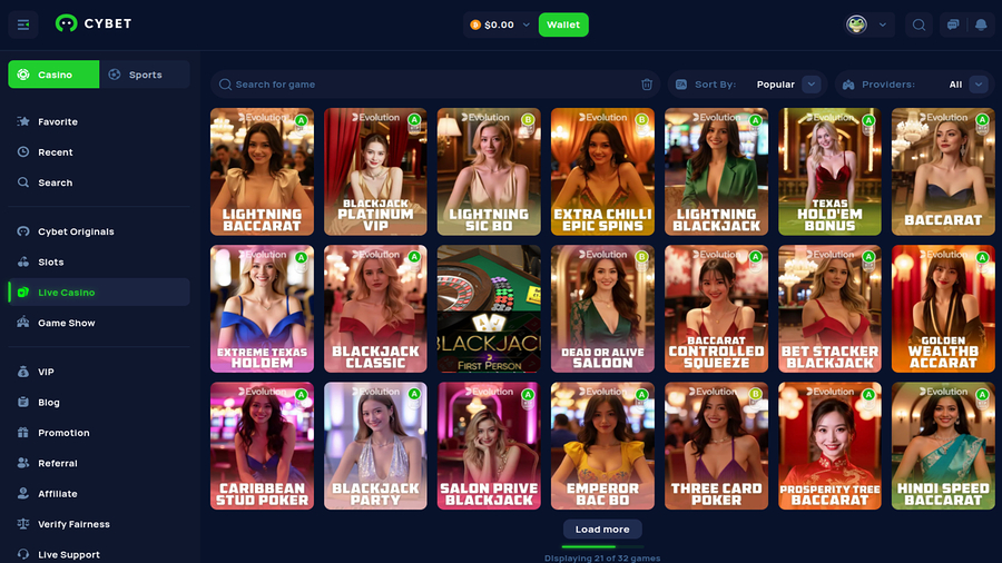 Cybet Casino Live Dealer Desktop