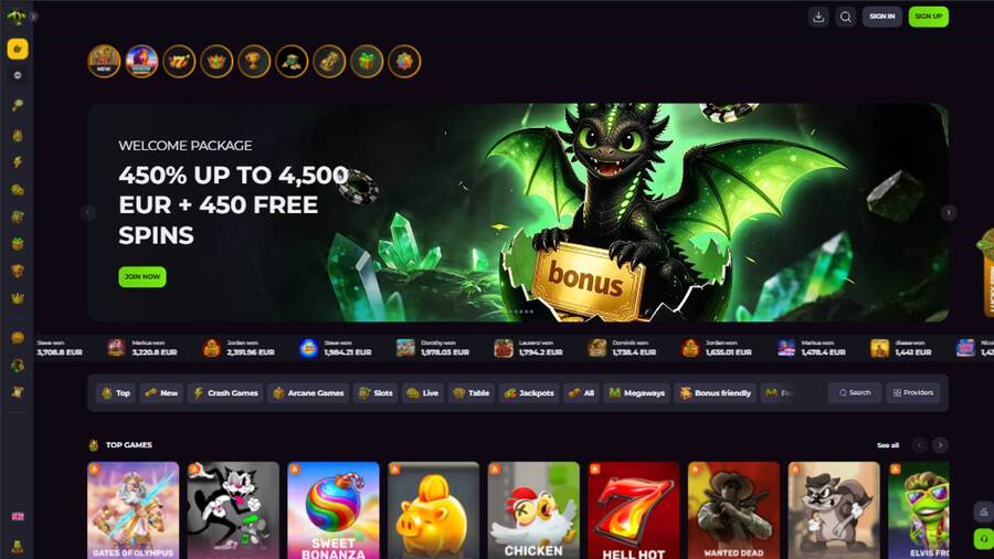 Homepage screenshot of Drakaris Casino