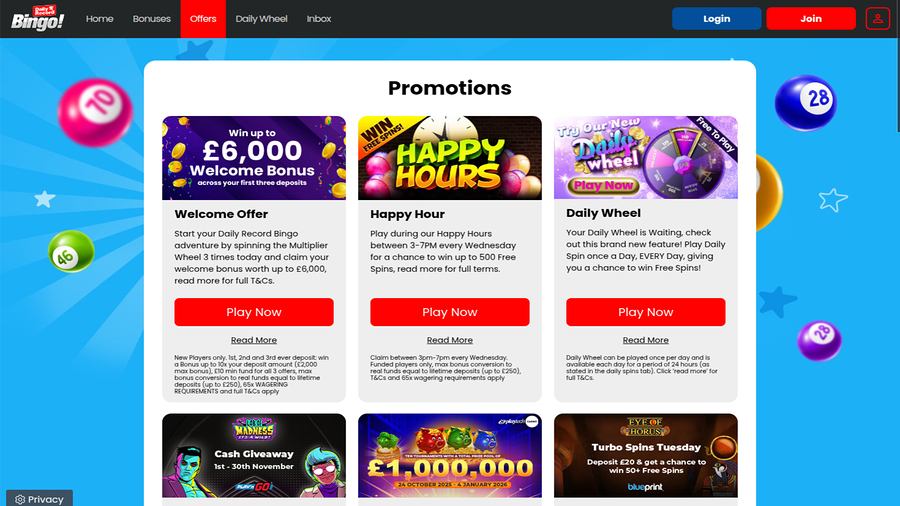 Daily Record Bingo Promotions Desktop