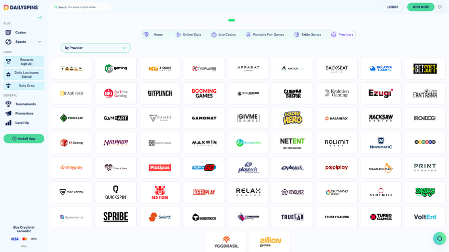 DailySpins Casino Game Developers Desktop