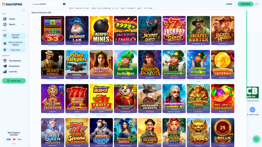 DailySpins Casino Jackpot Desktop