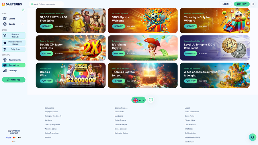 DailySpins Casino Promotions Desktop
