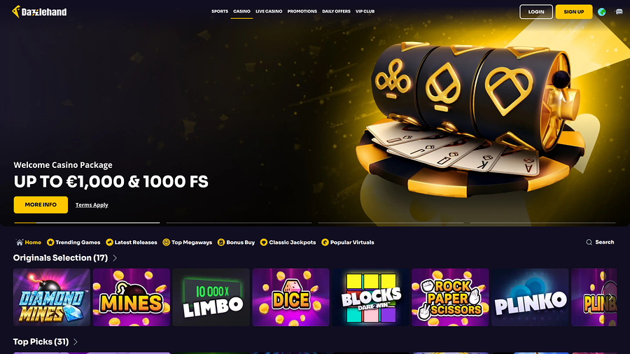 Página de inicio de escritorio del casino DazzleHand