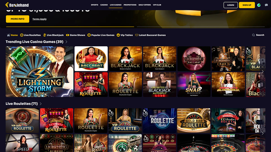 Casino DazzleHand con crupier en vivo para escritorio
