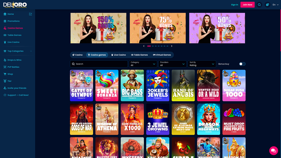 Del Oro Casino Games Desktop