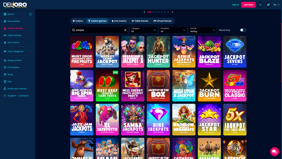 Del Oro Casino Jackpot Desktop