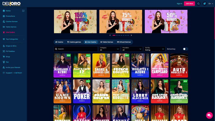 Del Oro Casino Live Dealer Desktop