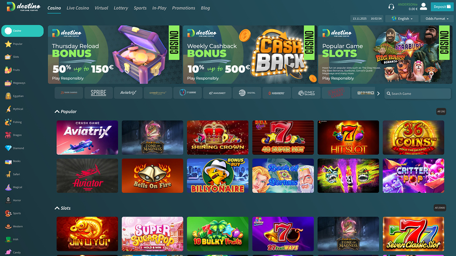 Destinobet Casino Homepage Desktop