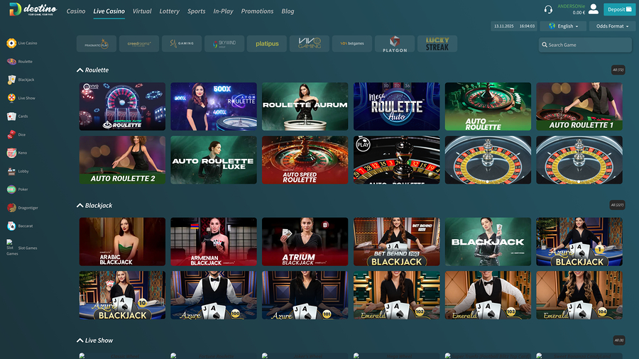 Destinobet Casino Live Dealer Desktop