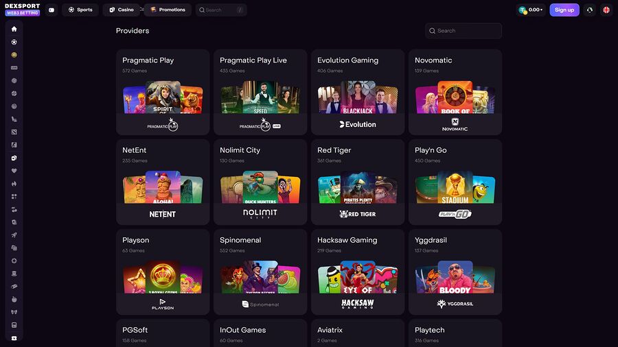 Dexsport Casino Desktop Image Game Developers