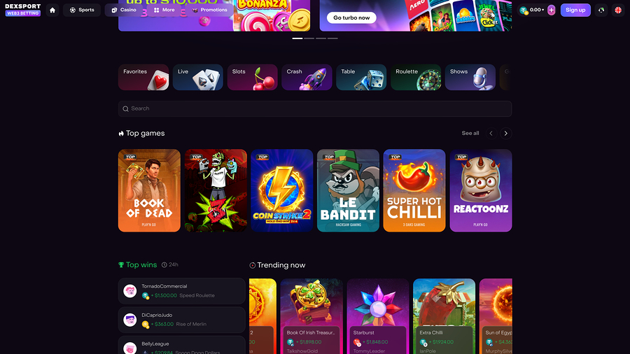 Dexsport Casino Games Desktop